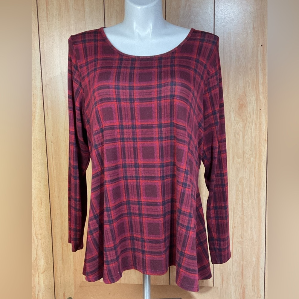 Lane Bryant Red Plaid Long Sleeve Scoop Neck Top SZ 22/24